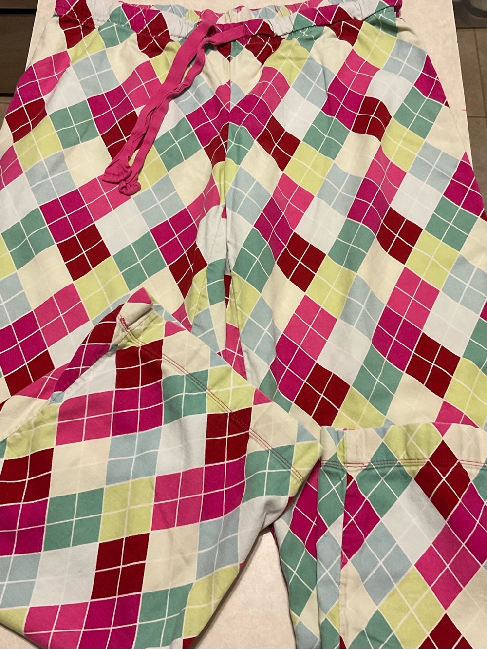 Gap Body Pajama Bottoms, elastic waist w/ drawstring, pink/green/yellow, GUC